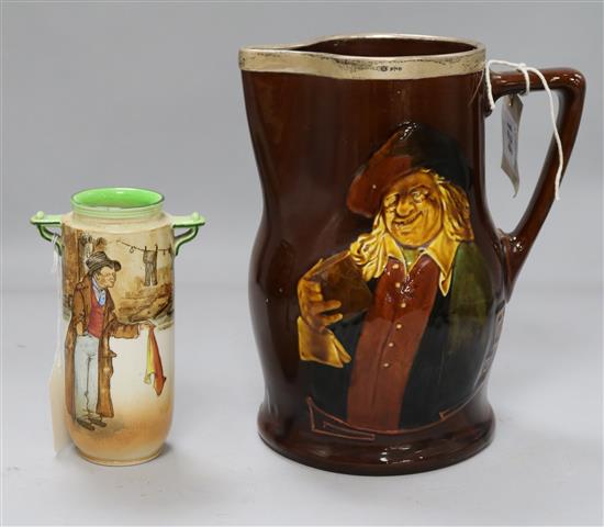 A Royal Doulton large Kingsware jug and a Dickens Ware vase, The Artful Dodger